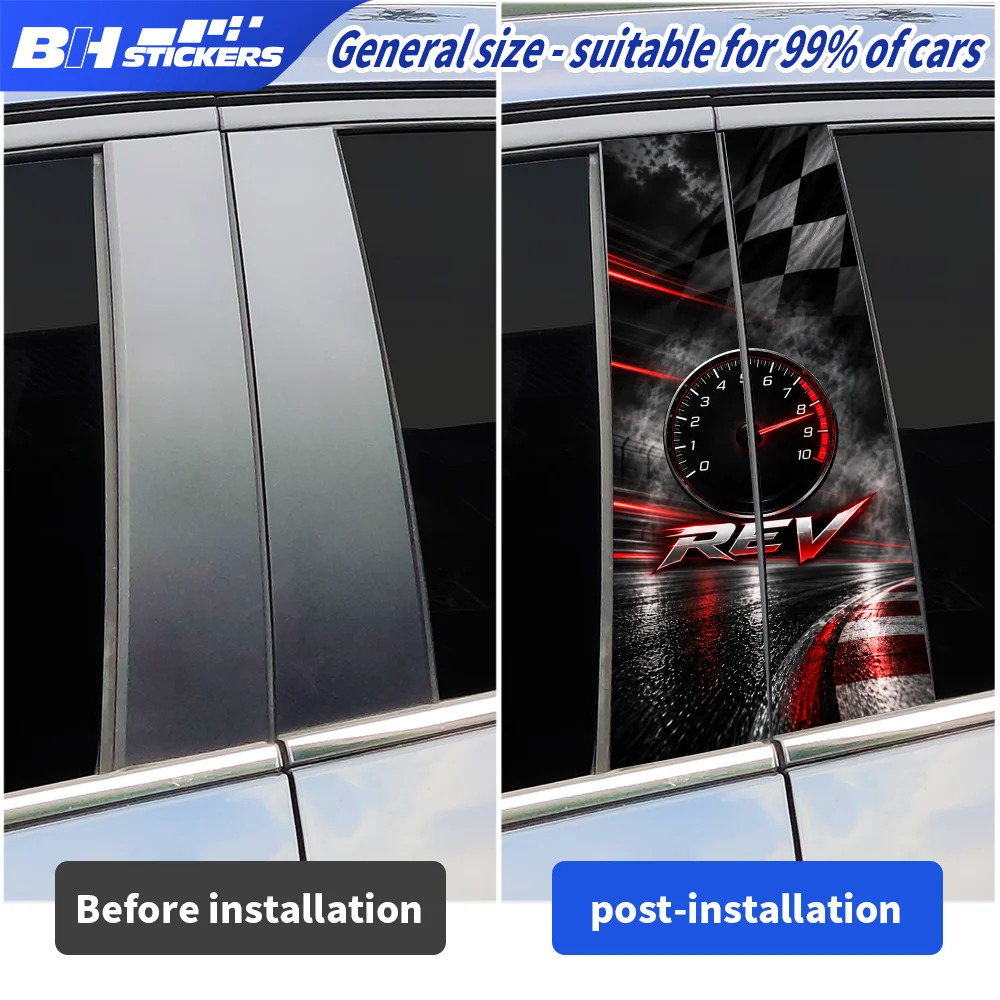 Racing Tachometer REV Car B Pillar Sticker PET Window Center Pillar Decal Universal Door Exterior Decoration Accessories 2Pcs