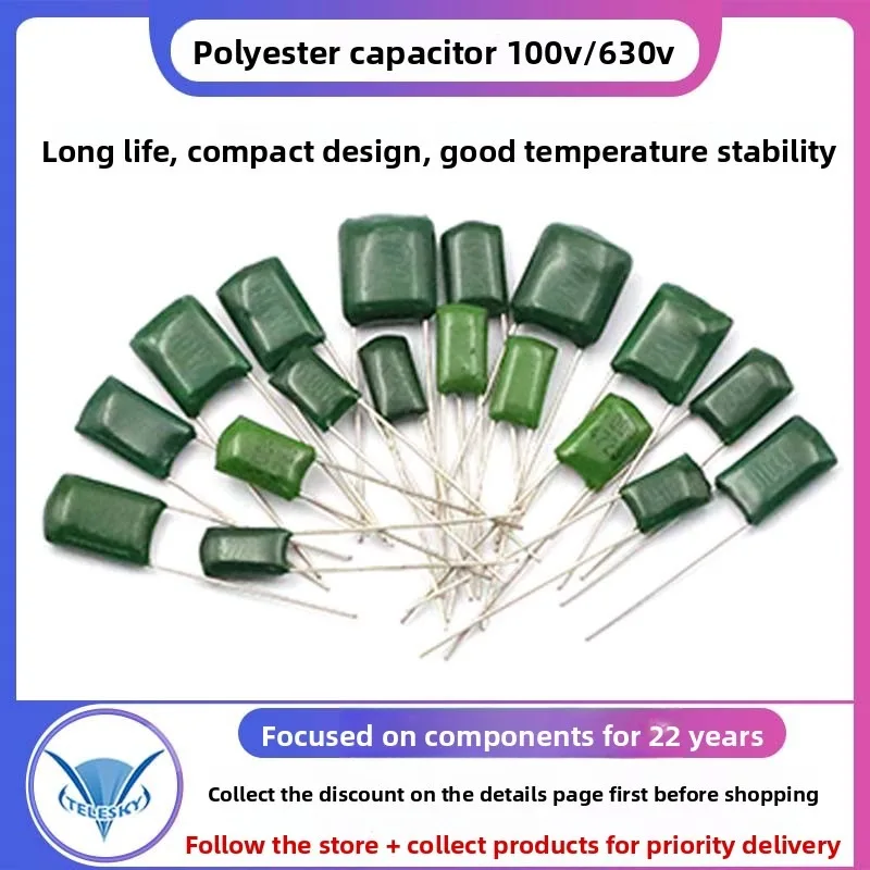 50 Buah Kapasitor Film Poliester 100V 630V 2,2NF 0,01UF 2,2NF 22nF 102PF 220NF 473PF 100nF 0,1UF 2A104J 103J 222 223J 472 473J