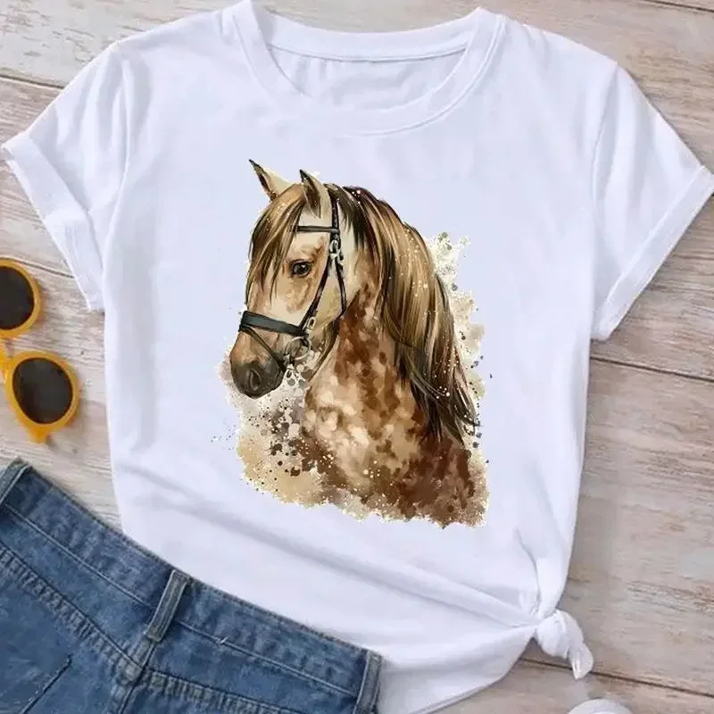 Just A Girl Love Horse Women T Shirt summer Short Sleeve O Neck Tshirts Horse Animal Print lady Clothes Tee top Female T-shirt