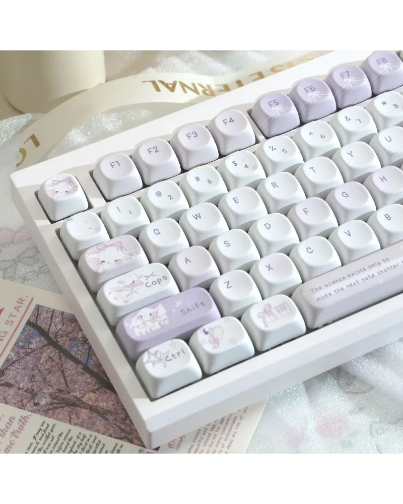 

Cute Custom Lavender MOA Profile PBT Dye Sublimation Keycap Full Set For MX Switch 98 Keyboard