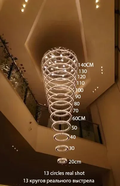 Custom made Large Big 5-15 rings Stair Light Chandeliers (160CM 150 140 130 120 110 100 90 80 70 60 50 40 30 20CM))