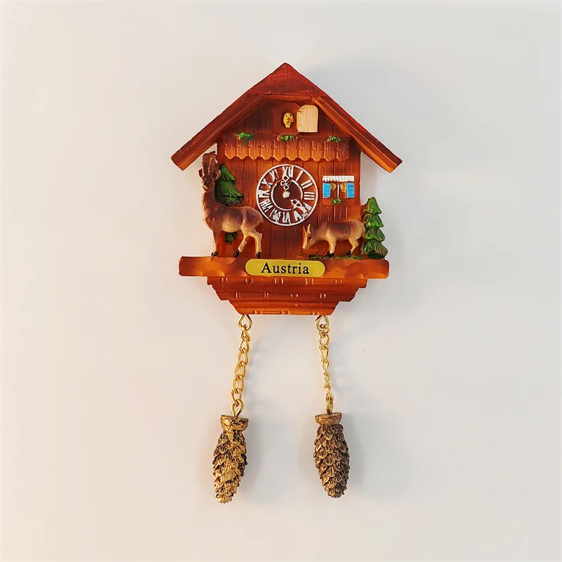 Austria，antelope，Cuckoo clock，3D Stereoscopic，Tourism Souvenirs，Resin painting，Decoration home，Refrigerator magnets ﻿