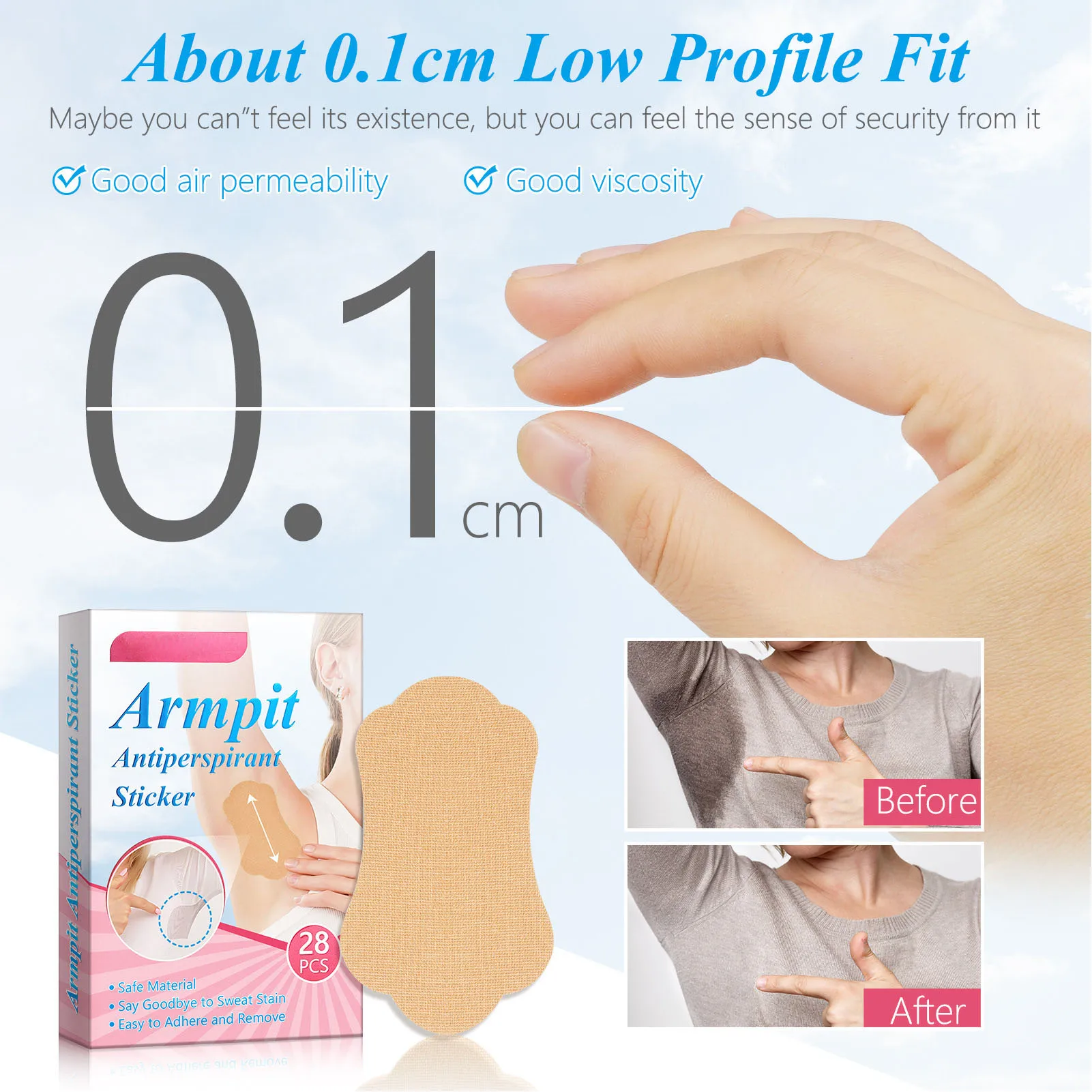 Deodorant Underarm Sweat Stickers Concealed Breathable Soft Hypoallergenic Armpit Patch 28pcs Underarm Sweat Patch