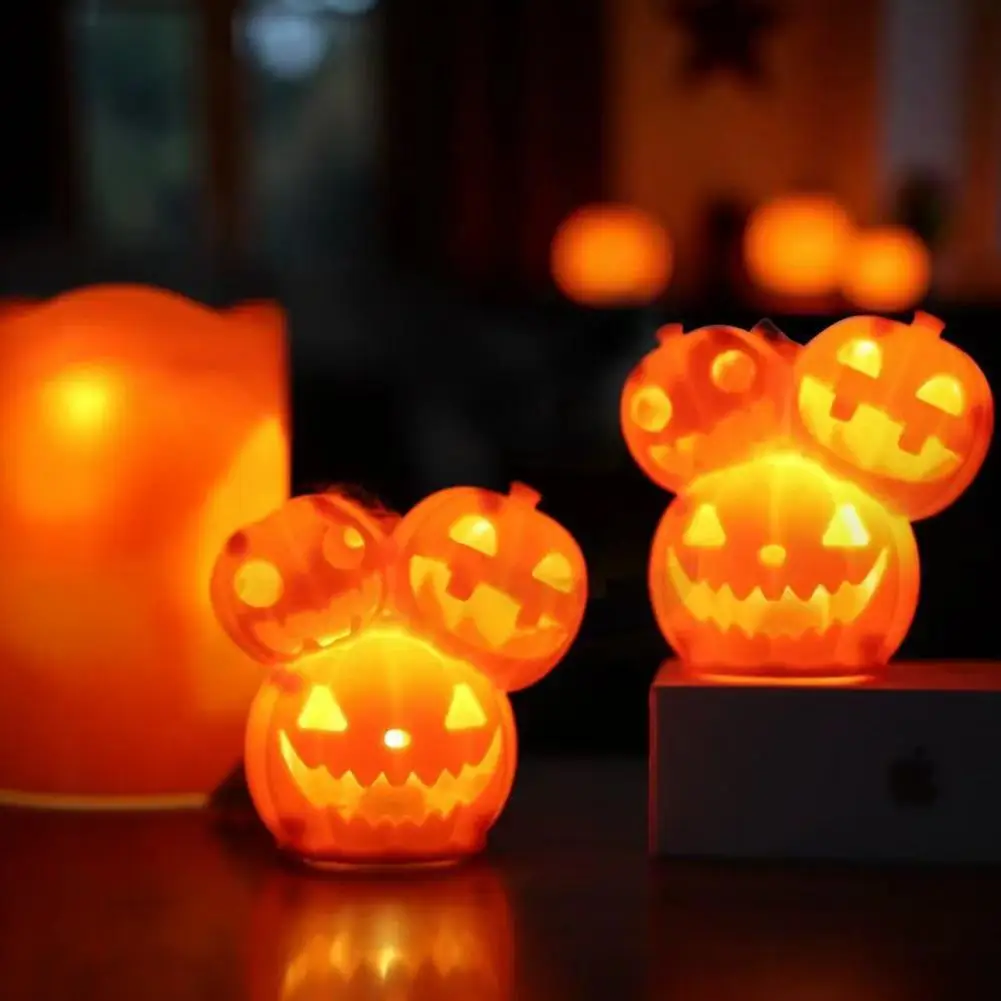 Halloween Pumpkin Decoration Realistic Pumpkin Halloween Light Up Pumpkin Decoration Spooky 3-head Figurine with Led Lights