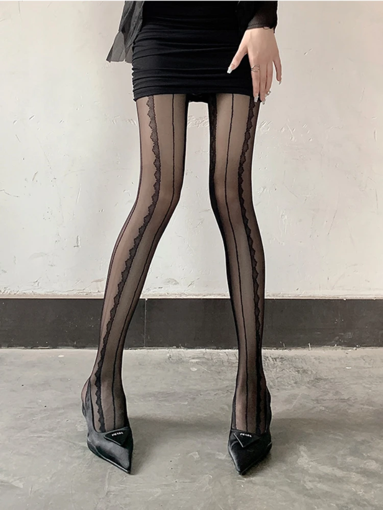 Pantyhose Women's Polyester Fashion Basic Color SpringAutumn SilkSexy Three-Dimensional Vertical Stripes Hollow Pattern Leggings