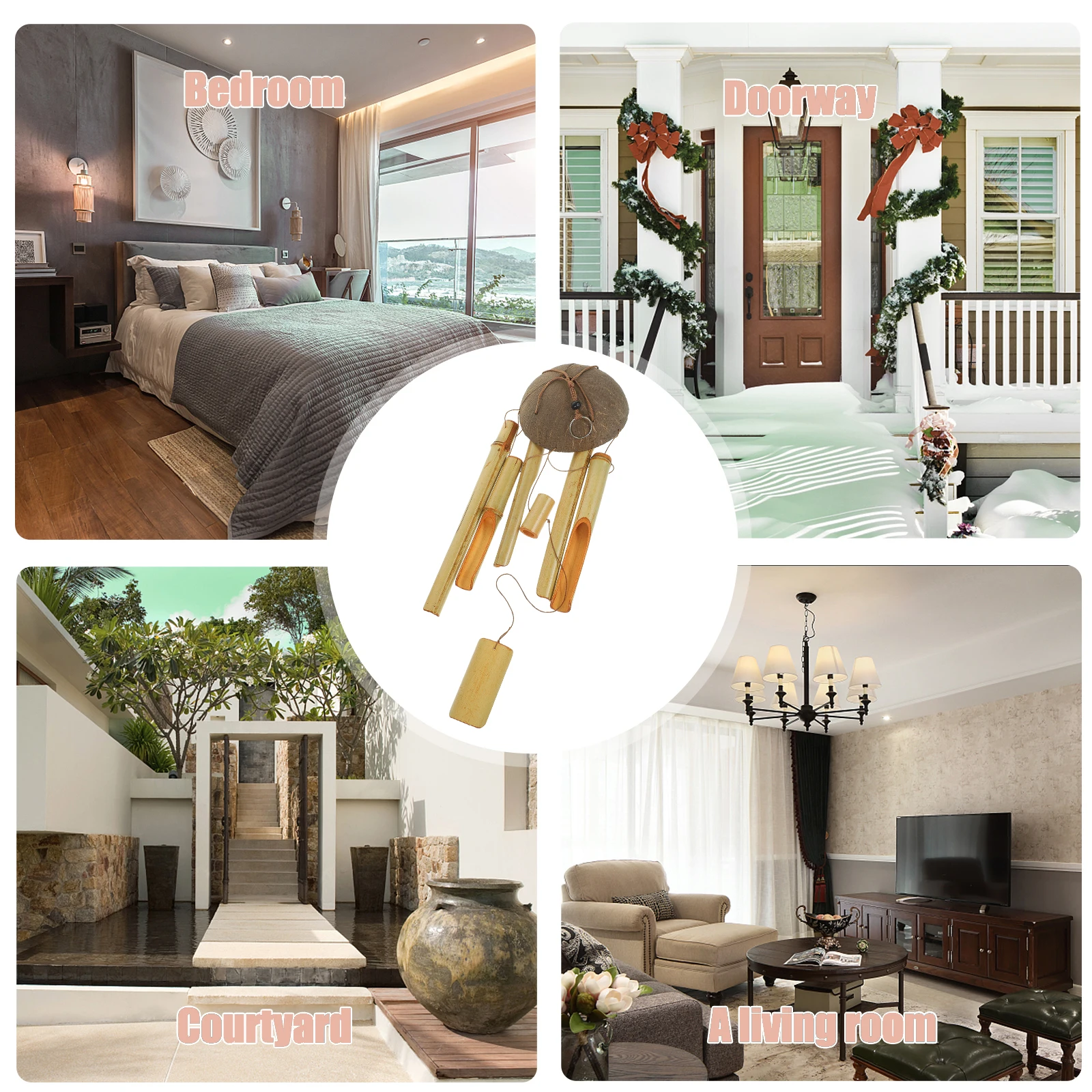 

Handmade Bamboo Hanging Wind Chimes Dome Shape Decorative Pendant for Garden Porch Relaxing Gift Wind Chimes Rotating Rattle