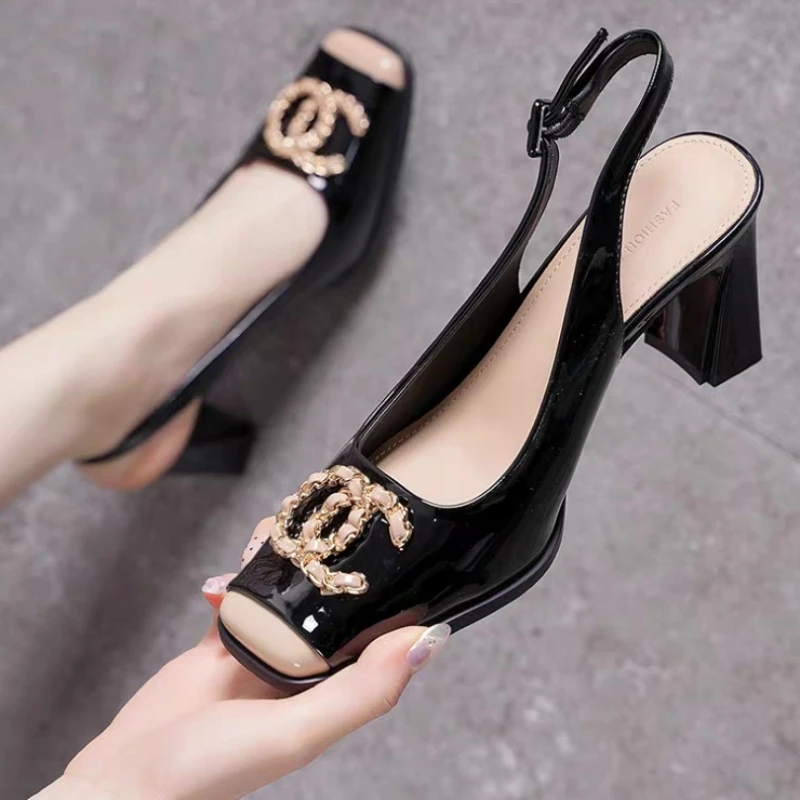 Women's Sandals 2025 New Simple Buckle Designer Casual Comfortable High Heels Summer Daily Shopping Outing Square Heel Sandals