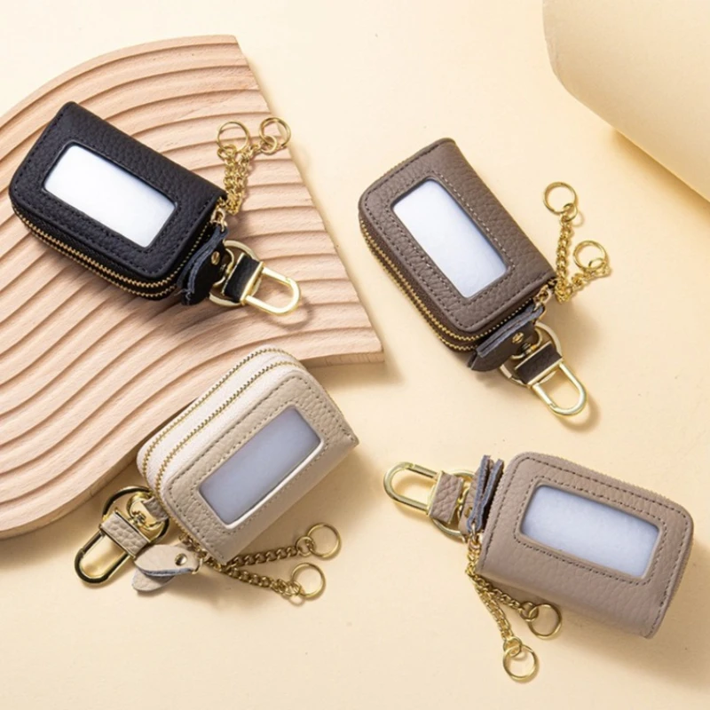 

Genuine Leather Cowhide Key Case Large-capacity Storage Household Key Wallets Simple Double-layer Car Key Bag for Men and Women