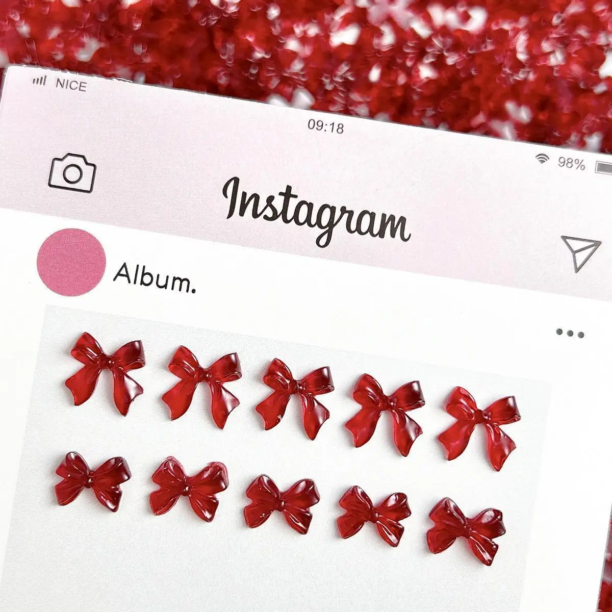 

100PCS Hot selling Wine Red Bow Resin Nail Art Decorations Translucent Jelly Ribbon Bowknots Nail Charms for DIY Phone Case Nail