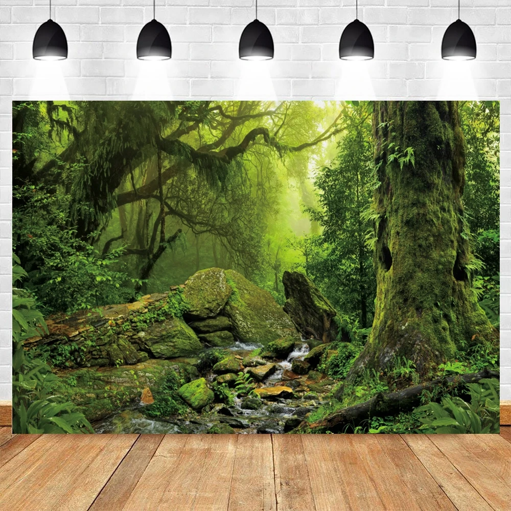 Tropical Jungle Forest Backdrop for Photography Rainforest Green Natural Landscape Camping Adventure Birthday Photo Background