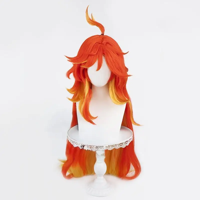 L-email Wig Synthetic Hair Game Genshin Impact  Mavuika Cosplay Wig 90cm Long Red Mixed Yellow Color Wigs Heat Resistant Wig