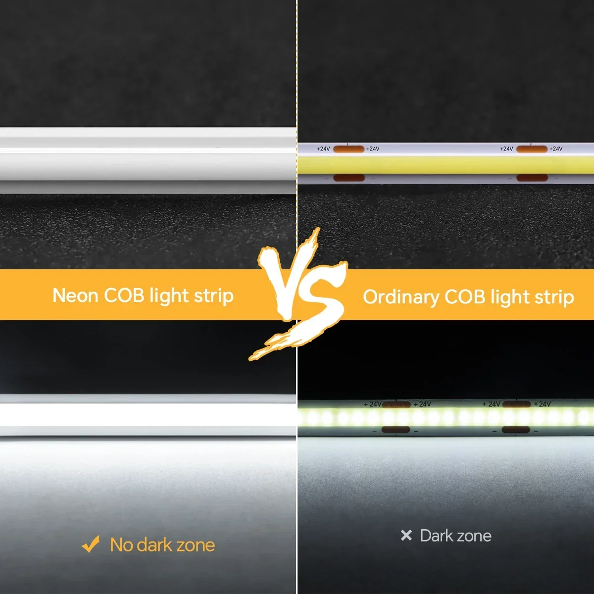 أحدث DC24V الصلبة COB النيون قطاع ضوء 280 المصابيح/م عالية التجويف أنبوب هلام السيليكون النقي مع عكس الضوء اللمس التبديل للمطبخ المنزل