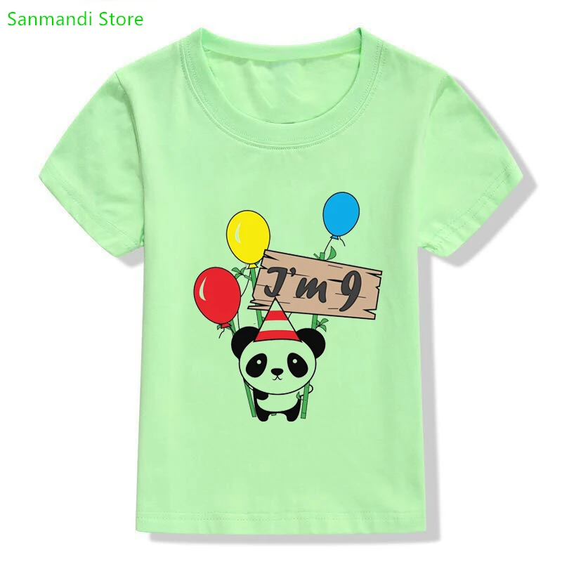 

New I'M 2th-14th Birthday Gift Panda Graphic Print Tshirt Girls/Boys Rainbow Balloon Yellow T Shirt Kids Clothes T-Shirt