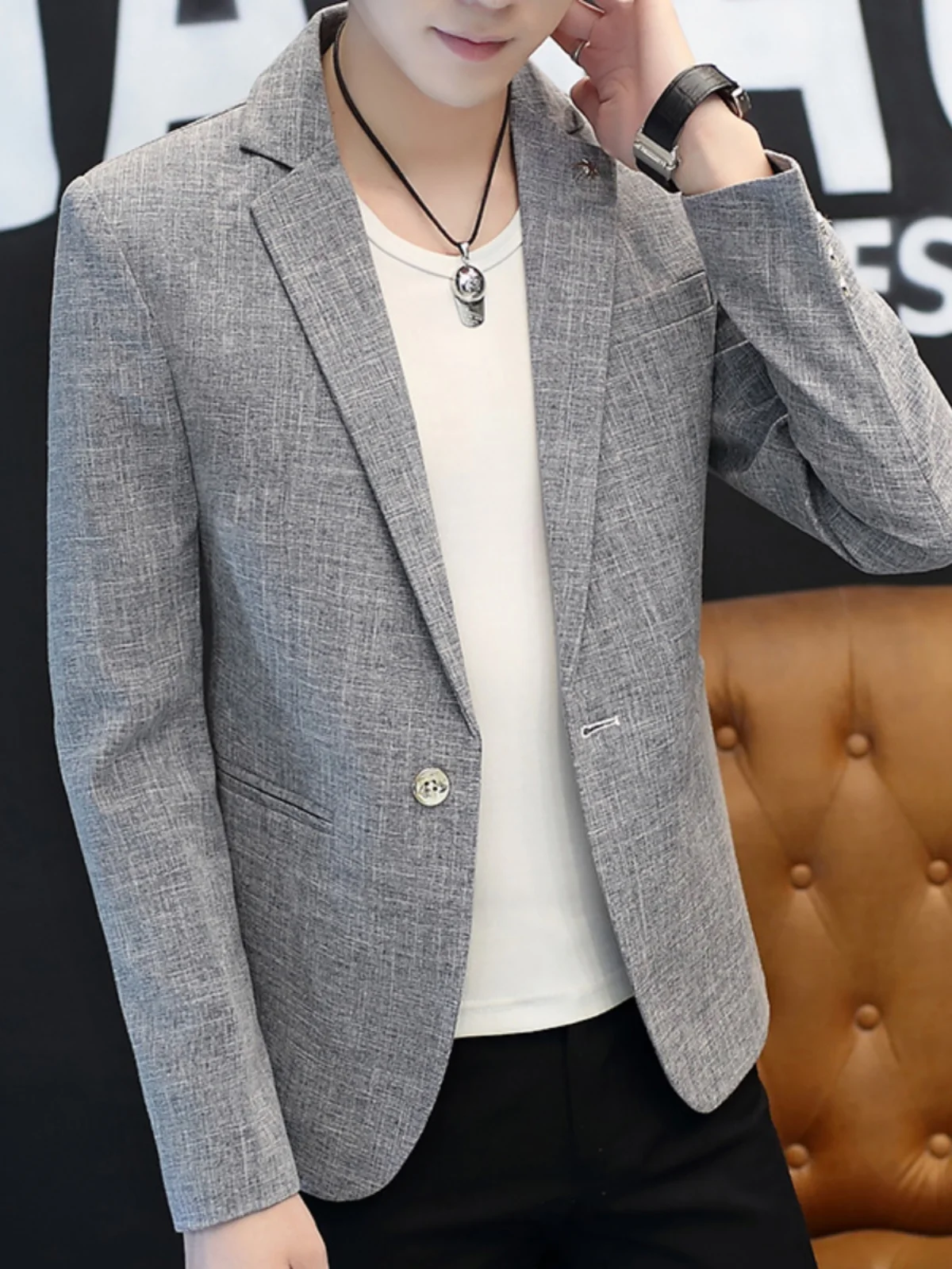 

Men's Casual Single-Breasted Suit Jaet Spring Autumn New Sle Korean Trend Pure Color Youth Faionable Small Suit