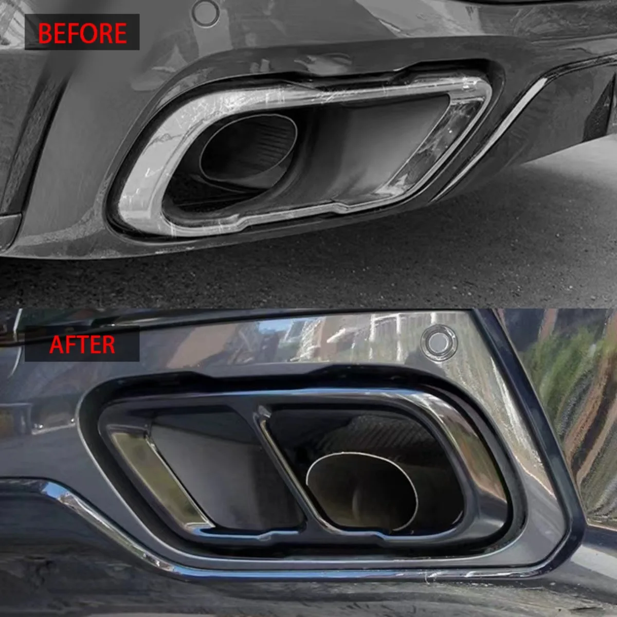 Suitable for BMW X5 X6 X7 G05 G06 G07 2019-2024 Adhesive Black Tailpipe Cover Made of Stainless Steel Material