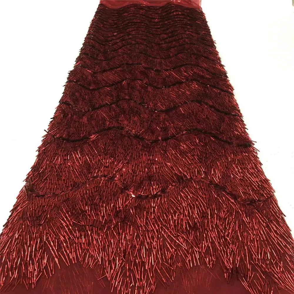2025 African Sequins Lace Fabric 5 Yards High Quality Tassels French Nigerian Groom Lace Fabric For Sewing Dress Wedding Party