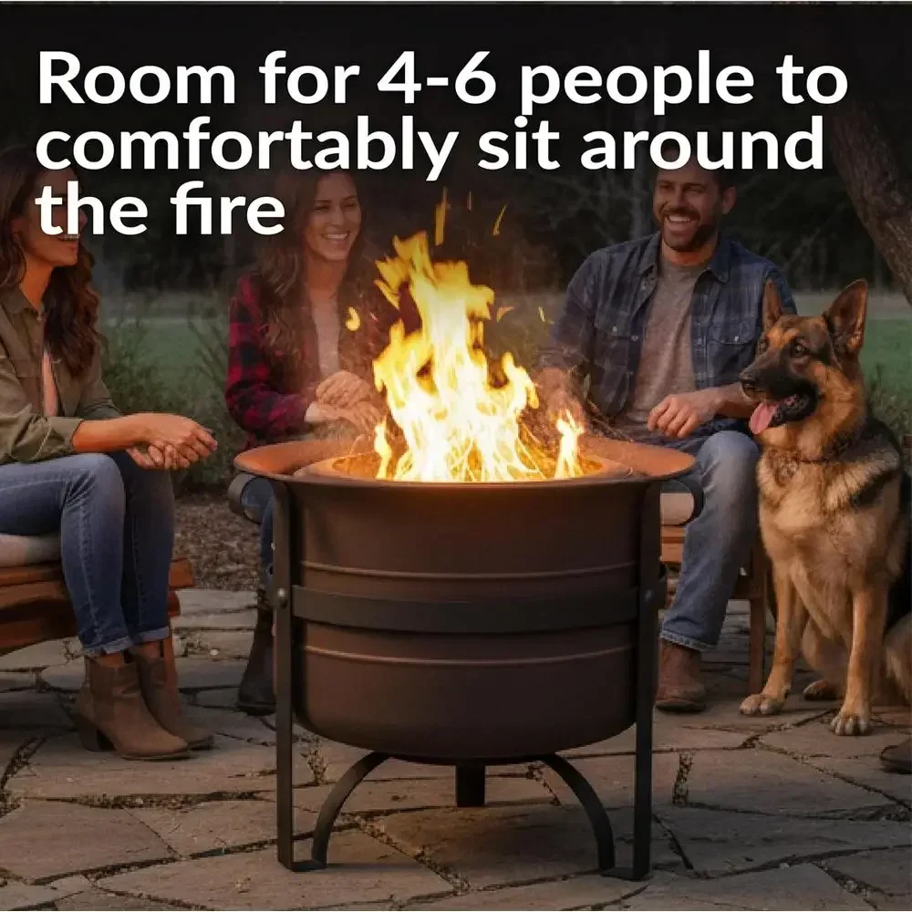 23-Inch Outdoor Steel Cauldron Fire Pit with Cover and Poker