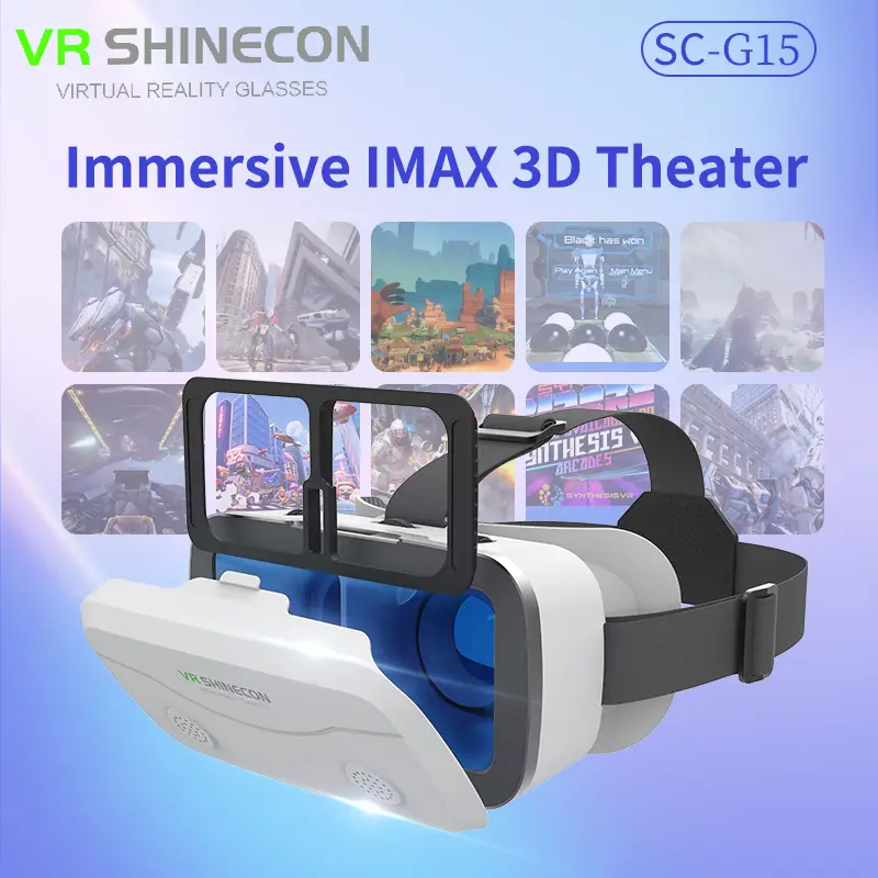 نظارات واقع افتراضي بشاشة عملاقة G15 IMAX، نظارة VR ثلاثية الأبعاد عالية الدقة لهواتف 4.7-7 بوصة، تدعم عصا تحكم الألعاب - 2