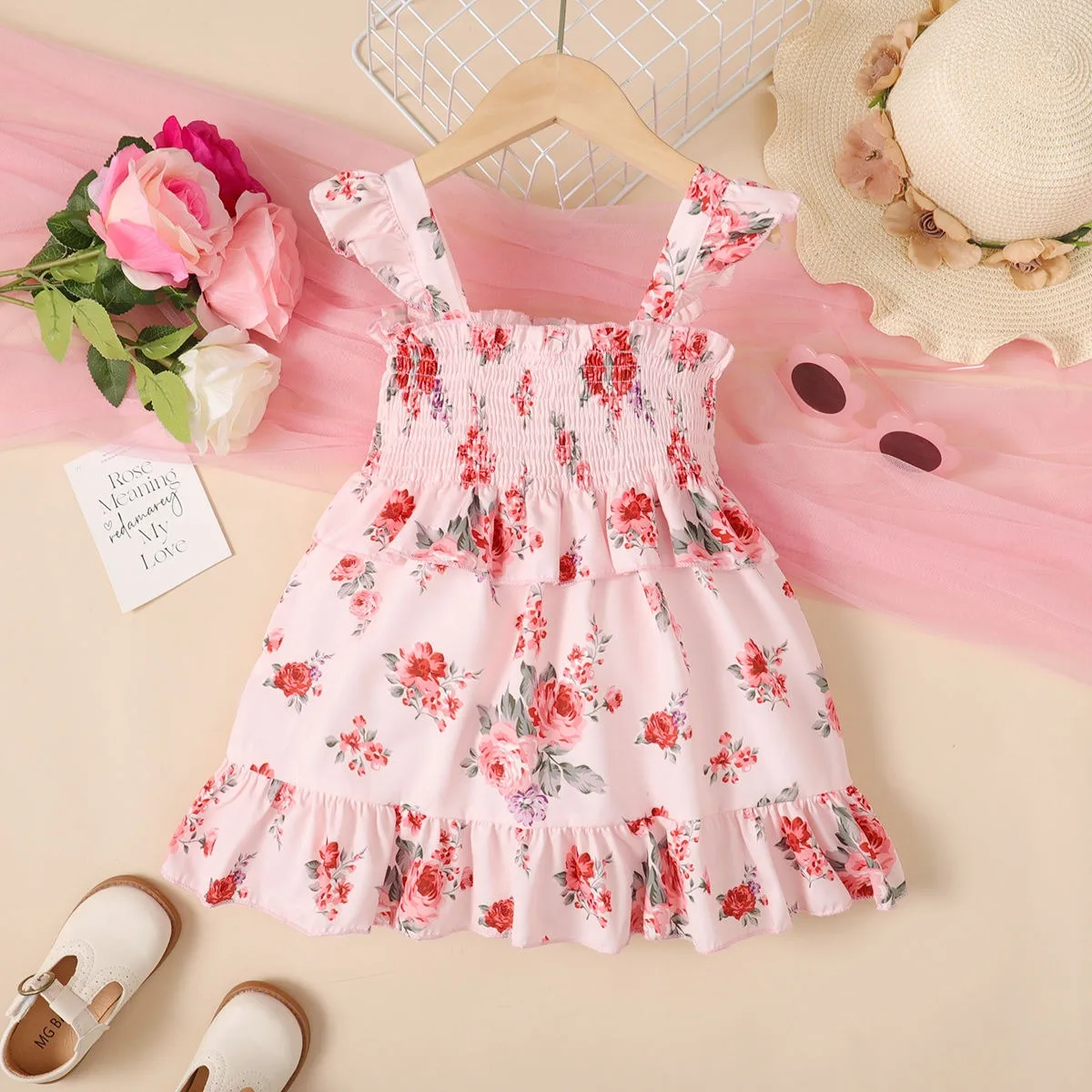 Children Girl Summer Floral Dress Fashion Sleeveless Dresses Beach Vacation Lovely Princess Clothing for Kids Girl 1-6 Years