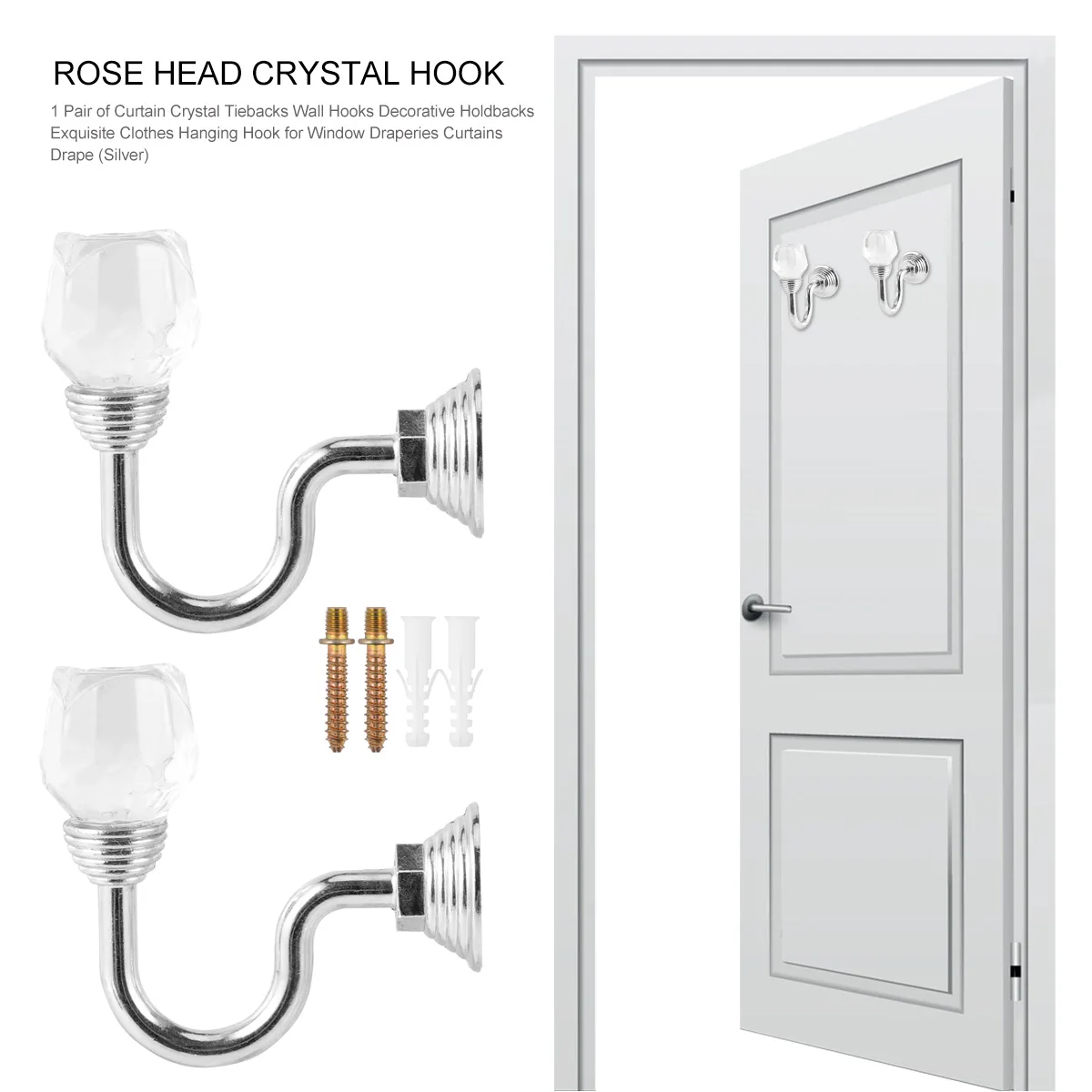 

Crystal Hook Curtain Holdbacks Hooks Aluminum Alloy Curtain Tiebacks Hooks Wall Mount Window Tiebacks Decor Glass Storage