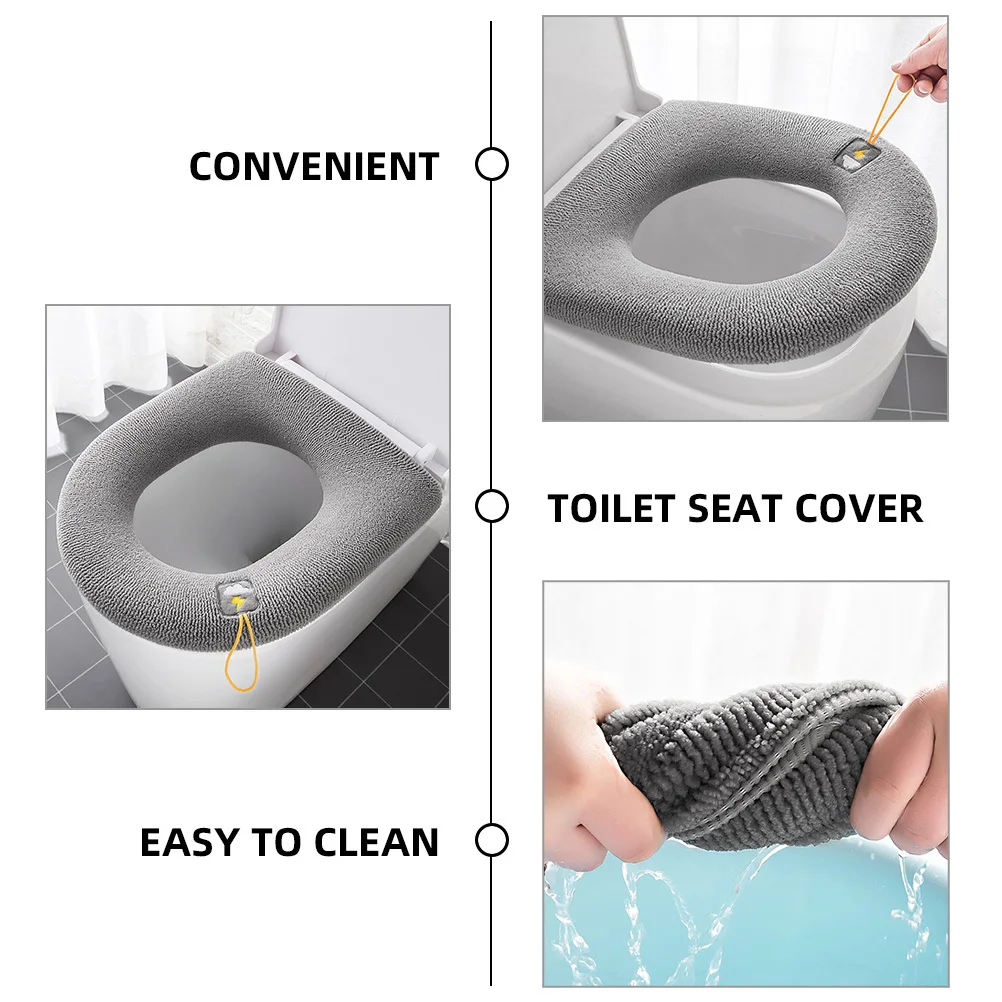 

Knitted Thickened Toilet Seat Cover Washable Universal Soft Polyester Cushion Bathroom Toilet Pad Warm Comfortable Seat Mat