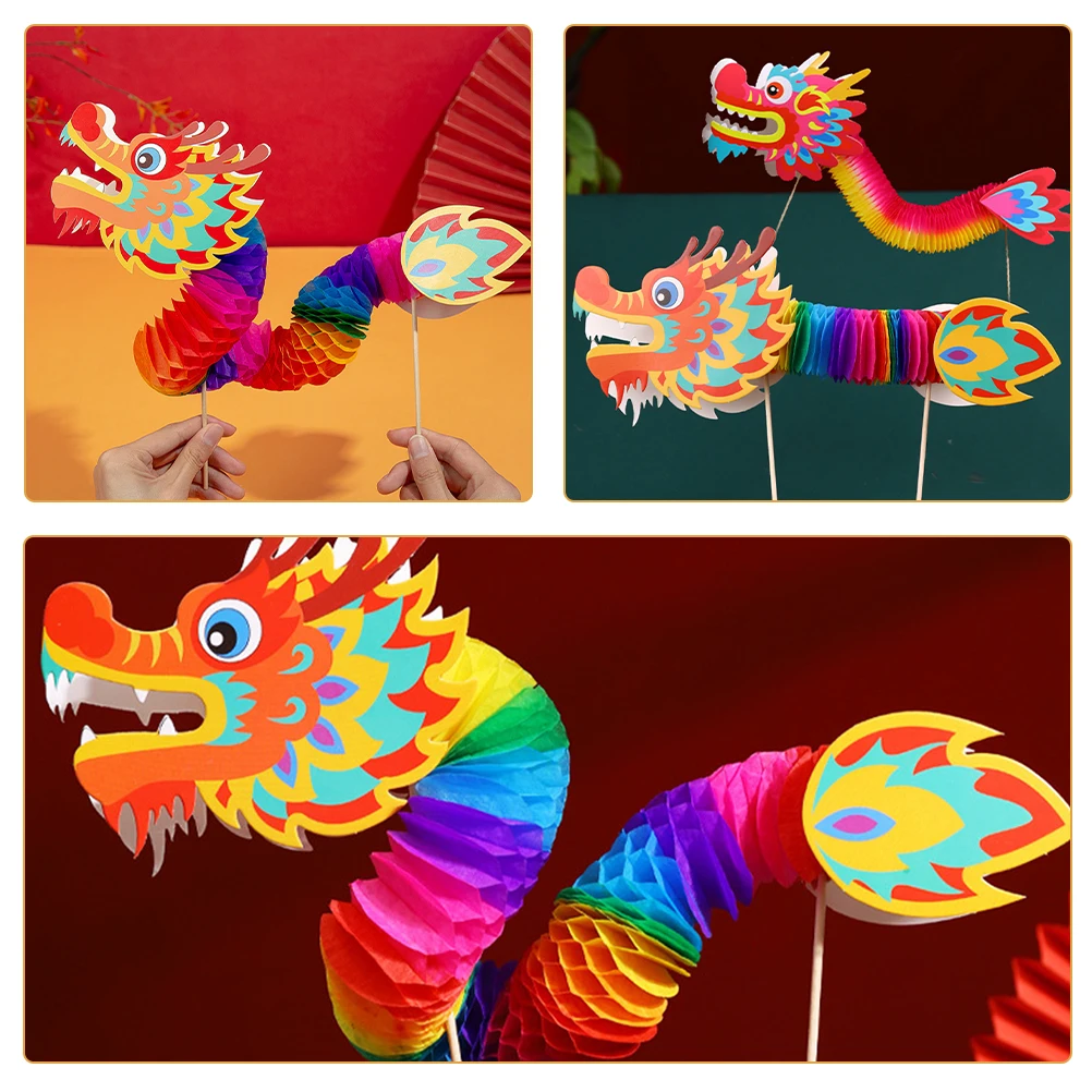 4 pçs 3d ano novo chinês papel dragão guirlanda dança decoração fontes de festa foto adereços celebração primavera portátil