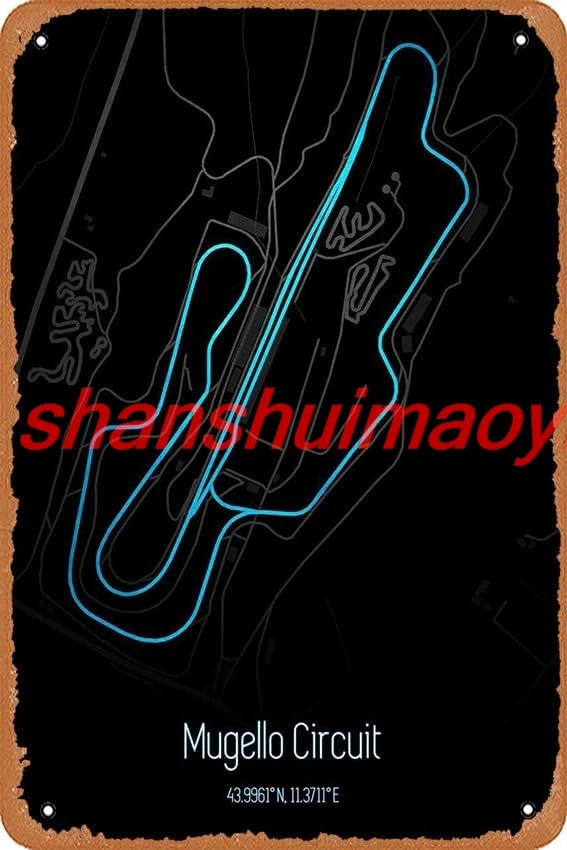 shan Metal Signs - Race Tracks Mugello Circuit Map - 8x12 inches Metal Poster. 1pc