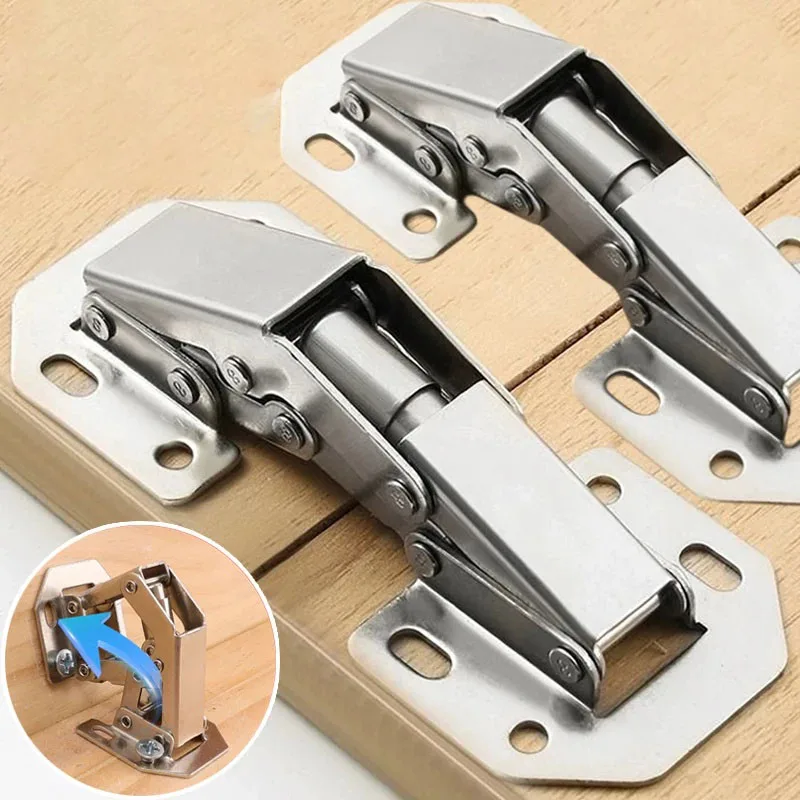 2/10PCS 90 Degree Steel Cabinet Hinges No-Drilling Buffer Hinge Kitchen Cabinet Cupboard Hinges DIY Furniture Hardware Tools