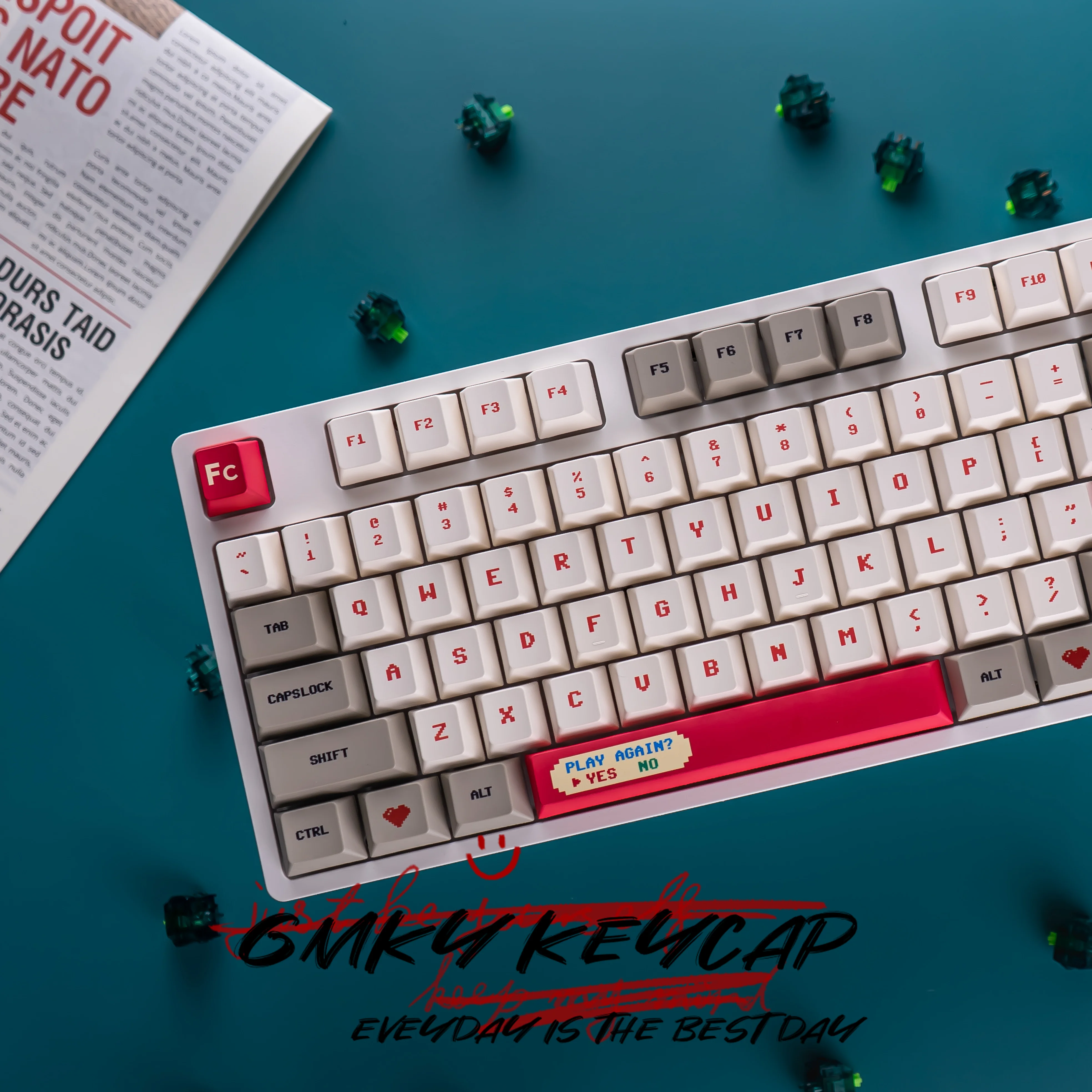 Imagem -03 - G-mky Pixel Clássico Vermelho & Branco Máquina Pbt Dye-sublimado Cereja Perfil Keycap para mx Switch Teclado Mecânico Keycap