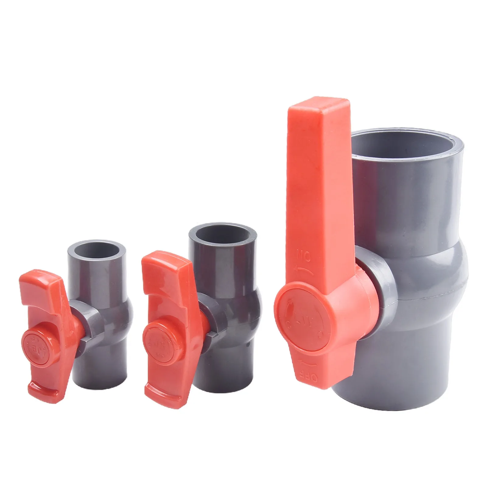 1PC PVC Ball Valve With Bond Connection 20-50mm Spherical Disc Flow Control Shut Off Valve Red/Grey For Water Pipe Aquarium