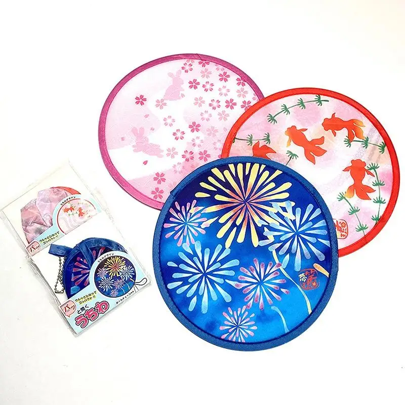 Foldable Round Hand Fan With Cute Colorful Prints And Portable Hanging Chain Perfect For Summer Outdoor Trips Daily Use