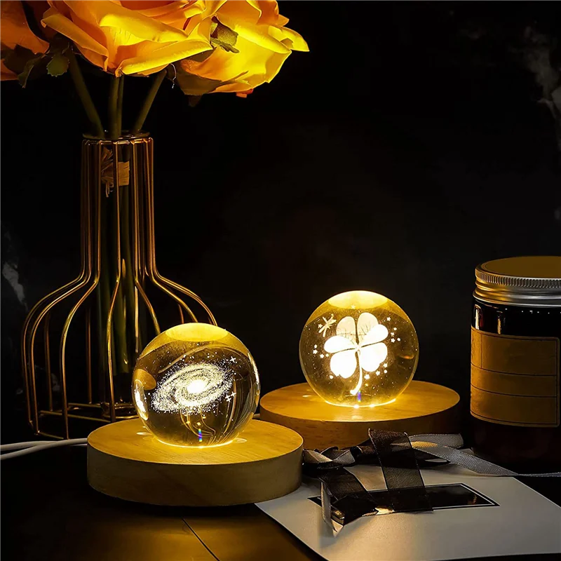 GEFENSI ABUP-4 Pieces Wood Light Display Base Wooden LED Display Base Crystal Glass Light Base Stand Wood LED Display Stand
