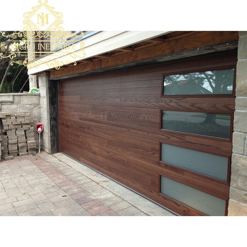 Hot Selling Excellence Quality Customized Modern Design Galvanized Steel Wooden Insulation Garage Door With Glass Windows