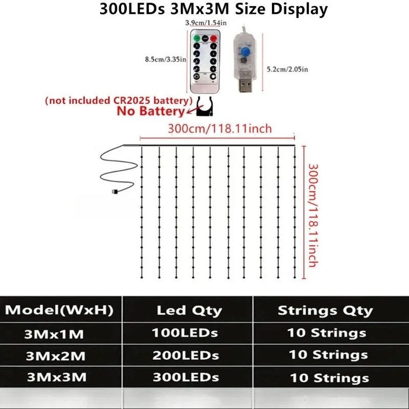 أضواء ستارة LED تعمل بمنفذ USB مع جهاز تحكم عن بعد لتزيين عطلة عيد الميلاد للمنزل وحفلات الزفاف وأعياد الميلاد وغرفة النوم