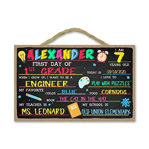 Honey Dew Gifts Wooden Signs, First Day of School, 10 inch by 16 inch Wood Sign, Reusable Chalkboard, Home and School Decorative