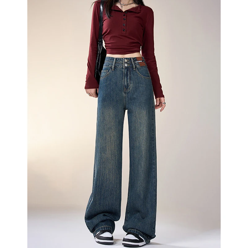 

Wide Leg Straight Cut Jeans High Waist Long Trousers Casual Sle Women's Faion Spring Autumn 2025 New Arrival Phoenix