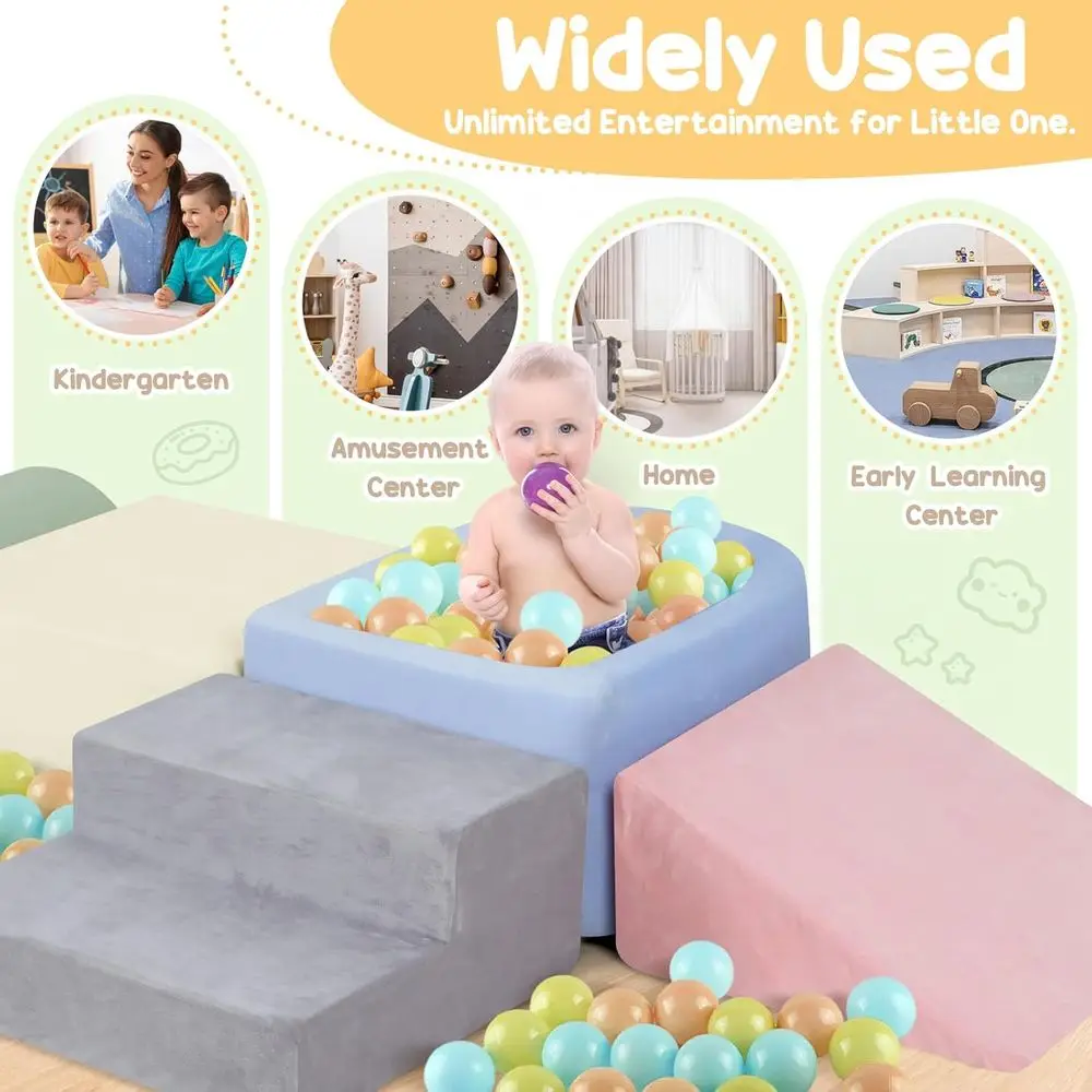 5-Color Toddler Indoor Climbing Blocks with Ball Pit, Soft Play Center (Balls Not Included)