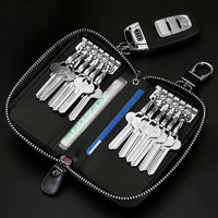 Men Large Capacity Key Bag Real Leather Women Car Waist Hanging Multi-functional Home Use Zipper Lock Key Bag Buckle Black