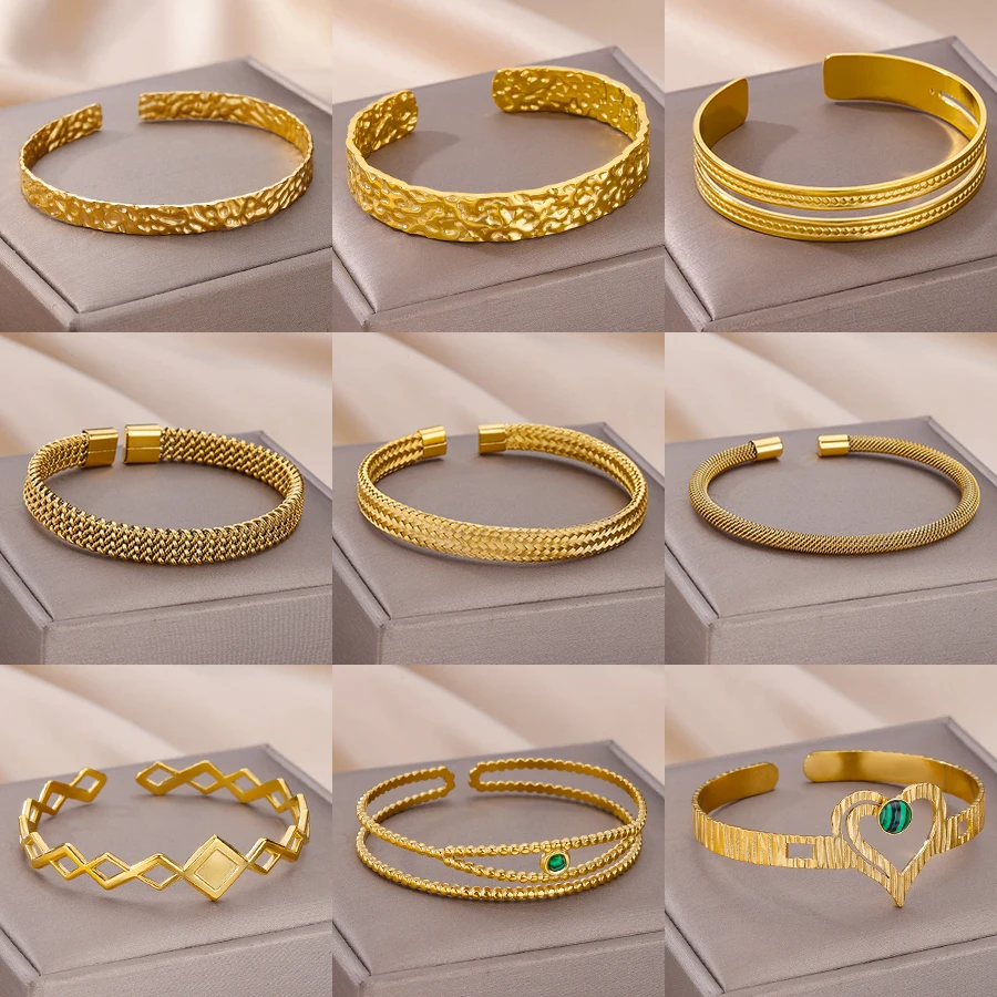 316L Stainless Steel Bangles For Women Vintage Punk Open Wide Bangle Bracelets Exquisite Wedding Jewelry Gift