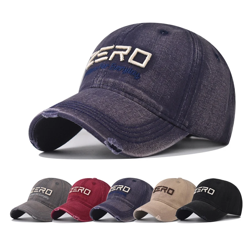 Baseball Cap  Hole washing ZERO letter Pattern Snapback Hat Sun hat Autumn baseball cap Hip Hop Fitted Cap
