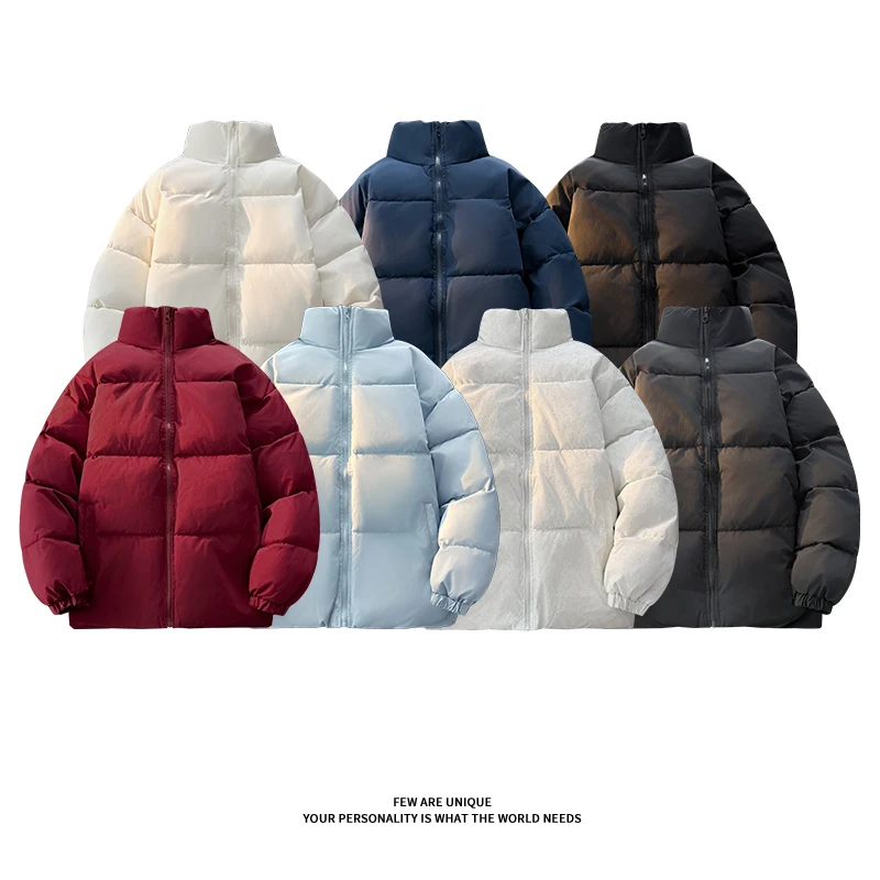 معطف منتفخ يومي كاجوال دافئ بسحاب وياقة واقفة وسترة شتوية سوداء للرجال #2