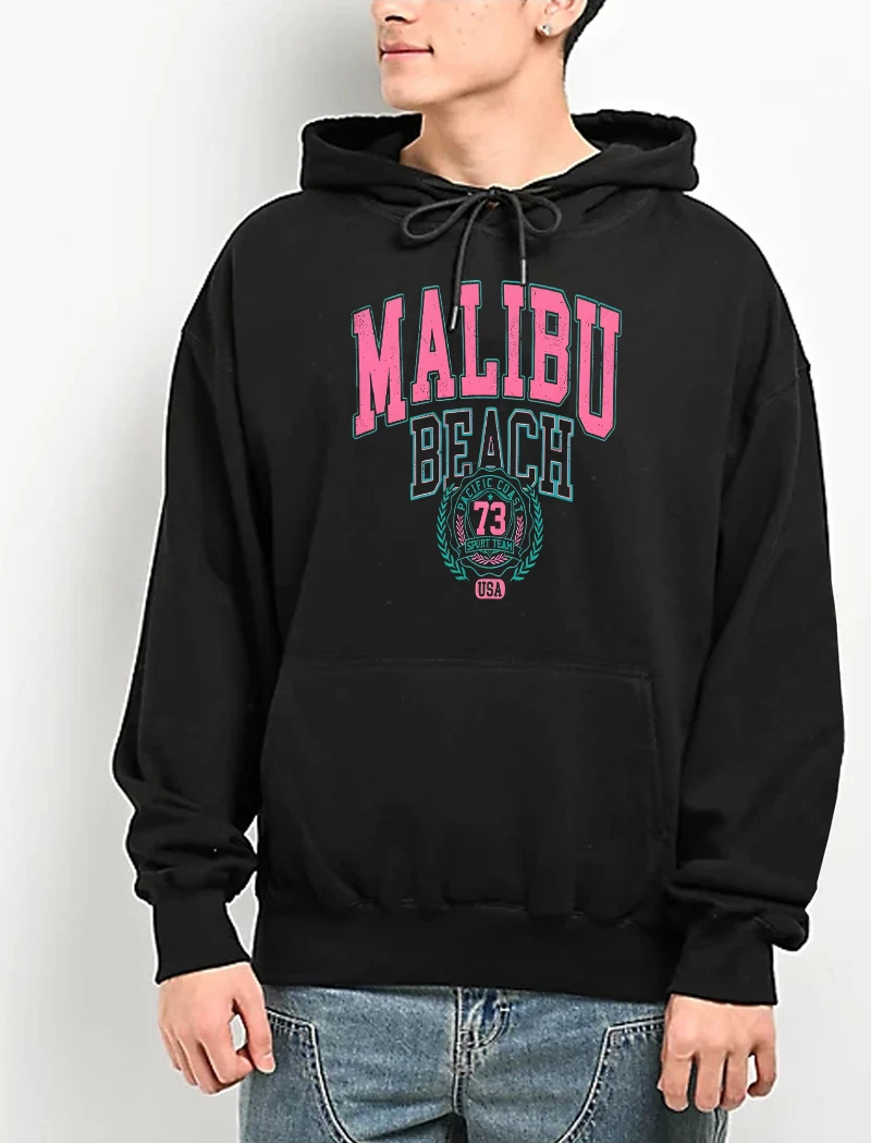 

Уличная Женская толстовка с капюшоном Malibu, пляжный минималистичный стильный Свободный пуловер с монограммой и принтом