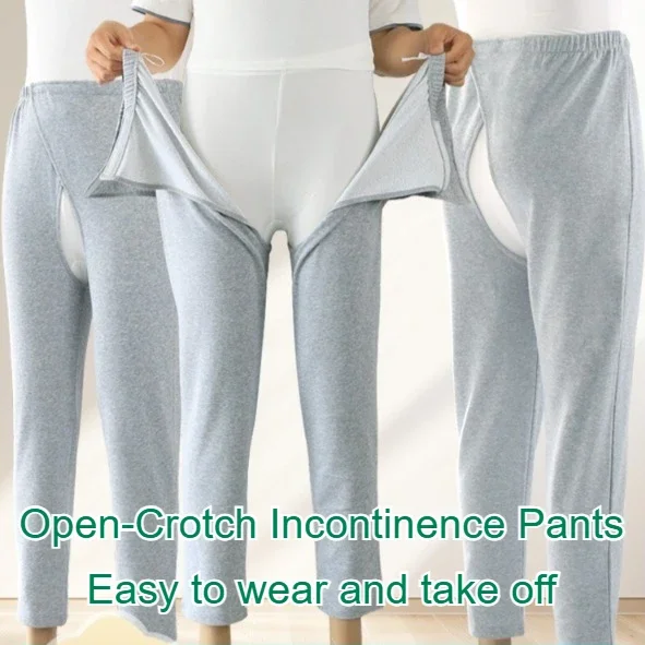 Soft Cotton Open-Crotch Incontinence Pants for Elderly Breathable Washable Anti-Leak Bedridden Underwear with Open-Crotch Design