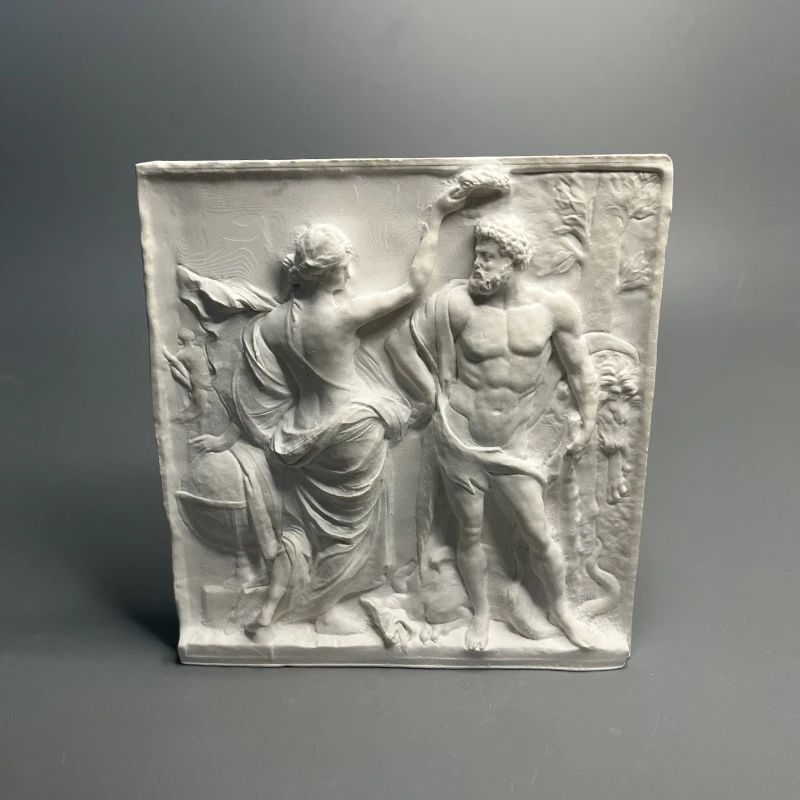 Nordic retro Roman Hercules sculpture, plaster statue, flat relief artwork, desktop ornament