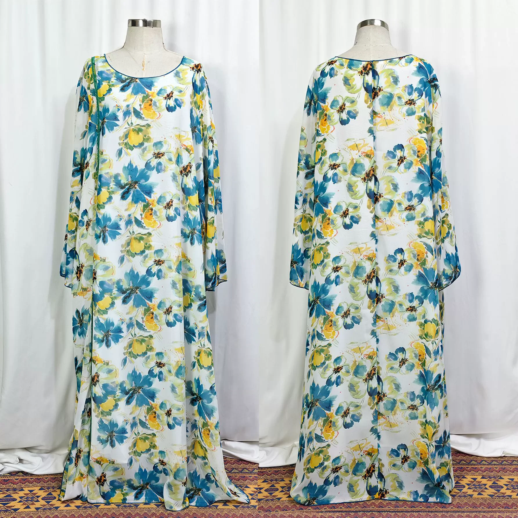 Ramadan Middle East Saudi Arabia plus size women's robe Islamic fashion nail bead chiffon print loose casual trumpet sleeve dres