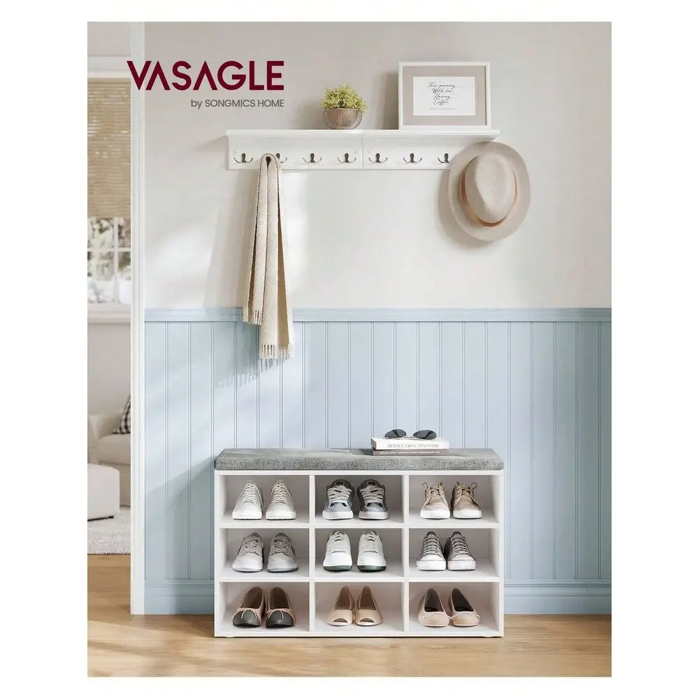 

Shoe Bench With Cushion, Storage Bench With Padded Seat, Entryway Bench With 9 Compartments, Adjustable Shelves, For Bedroom, 1