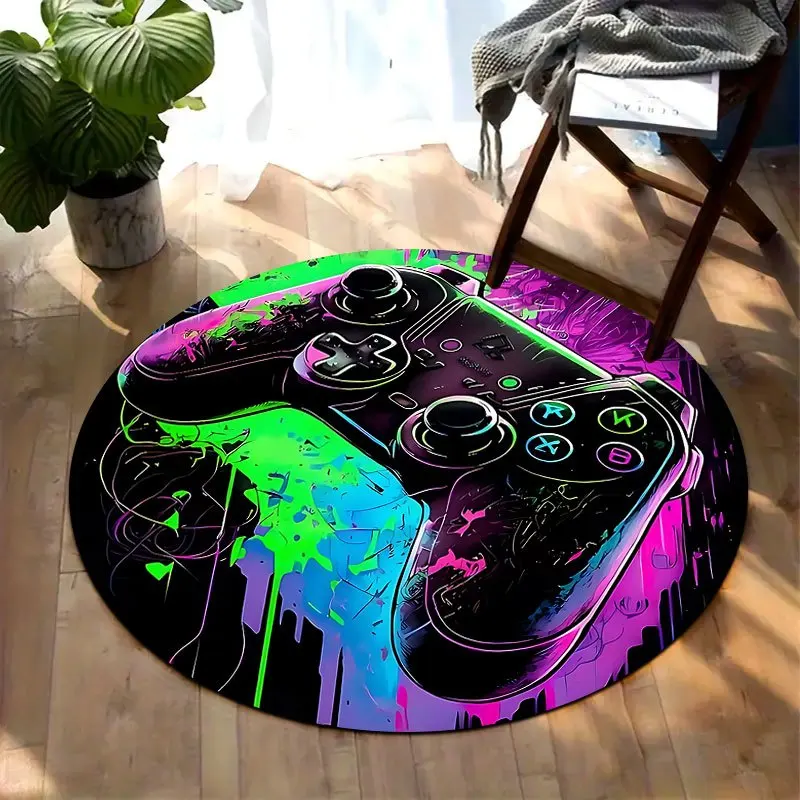 Colorful gaming controller Flannel-printed round floor mats are slip-resistant Suitable for room bedroom terrace garden carpets
