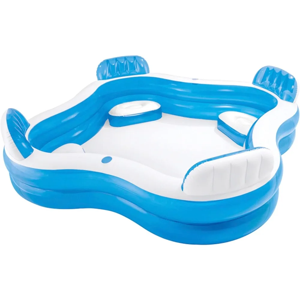 Piscina Articulada para Families, 229x229x66 Cm, 990 Litros, 4 Almohadillas Inflables, Vinilo Duradero, Tapón de Drenaje, Kit de Reparación Incluido