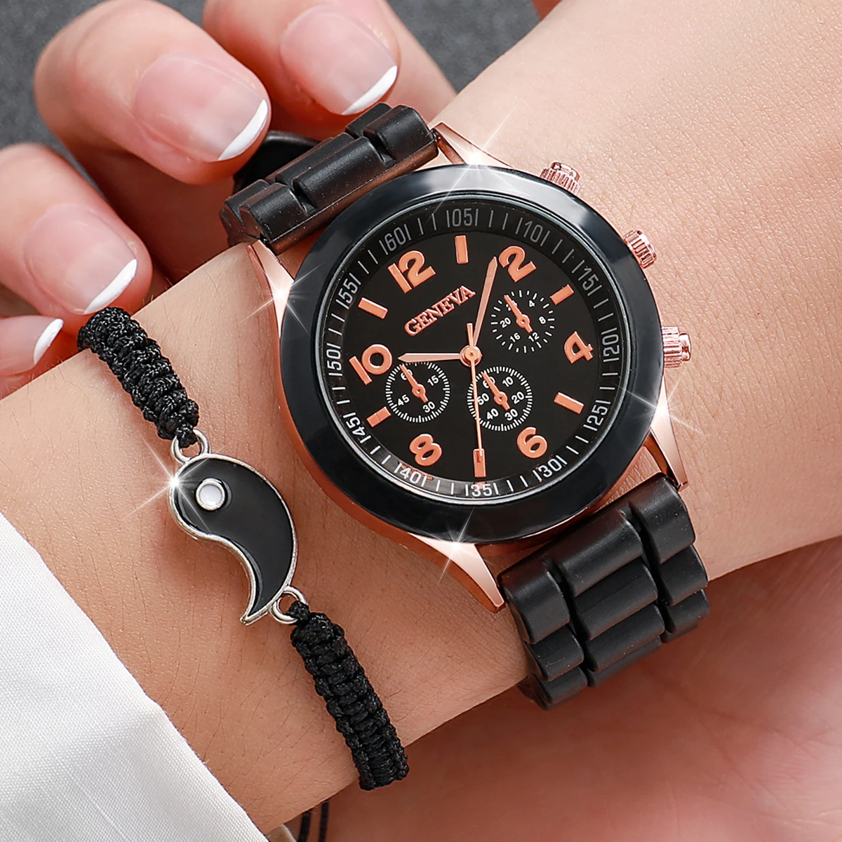 4PCS/Set Couple\'s Watches Fashion Silicone Band Women Quartz Watches Bracelet Set