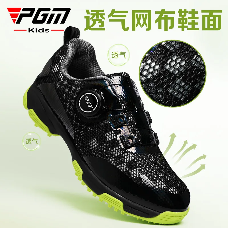 

Идеальная обувь для гольфа PGM для детей и подростков, спортивная обувь с дышащей сеткой, шнурки с ручкой, противоскользящая обувь с шпильками